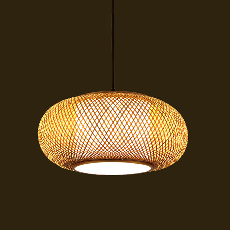 Asia Pendant Light Fixture Beige Lantern Suspension Pendant Light with Bamboo Shade