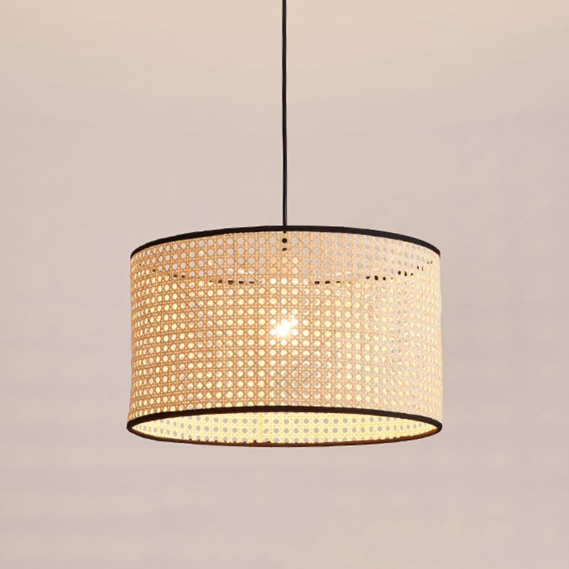 Bamboo Drum-Shaped Ceiling Pendant Lamp Modern Style Suspension Pendant Light in Beige