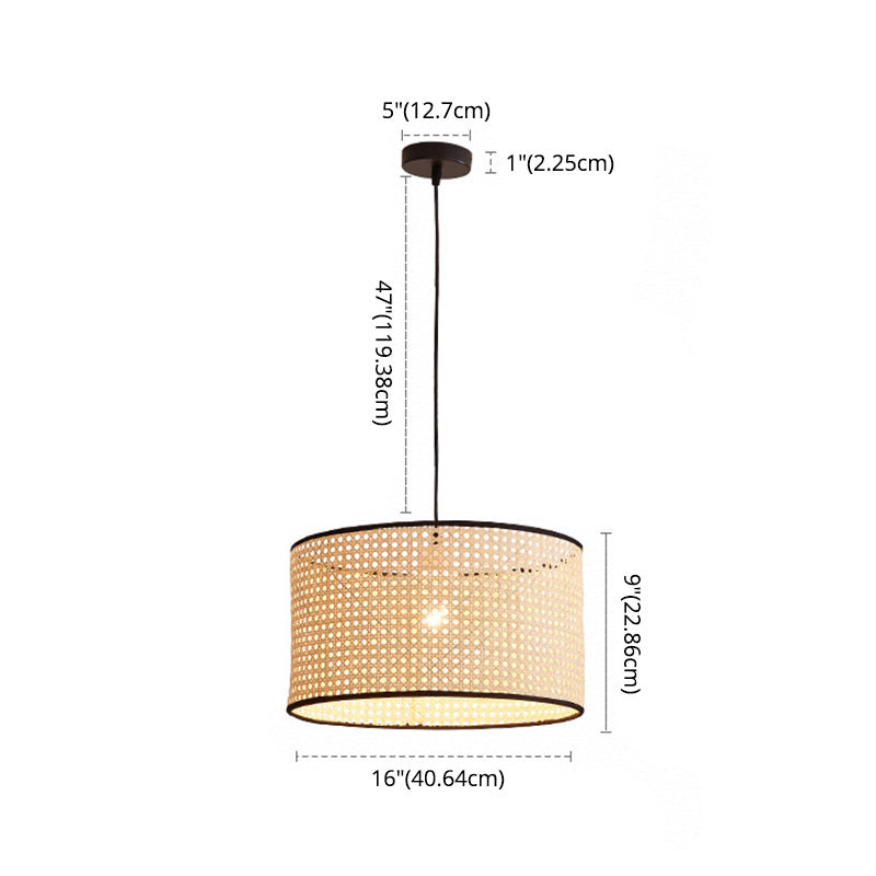 Bamboo Drum-Shaped Ceiling Pendant Lamp Modern Style Suspension Pendant Light in Beige
