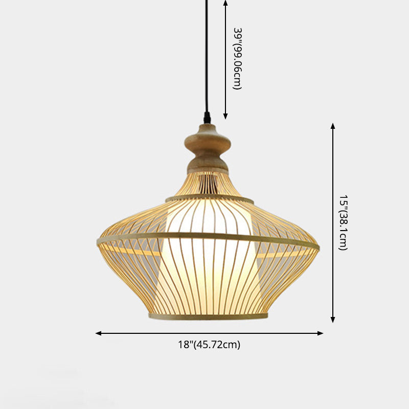 Bamboo Saucer Suspension Pendant Light Modern Style Beige Pendant Lighting Fixture