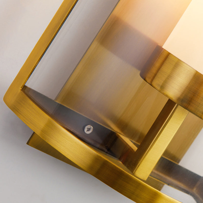 Lampe murale à demi-cylindre en or Verre claire colonial 1 Éclairage mural léger de la chambre à coucher