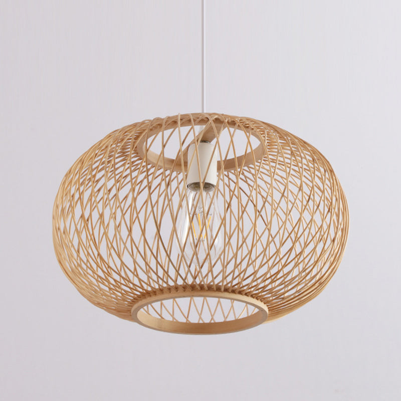 Bamboo Lantern Pendant Light Fixture Contemporary Style Beige Ceiling Pendant Light