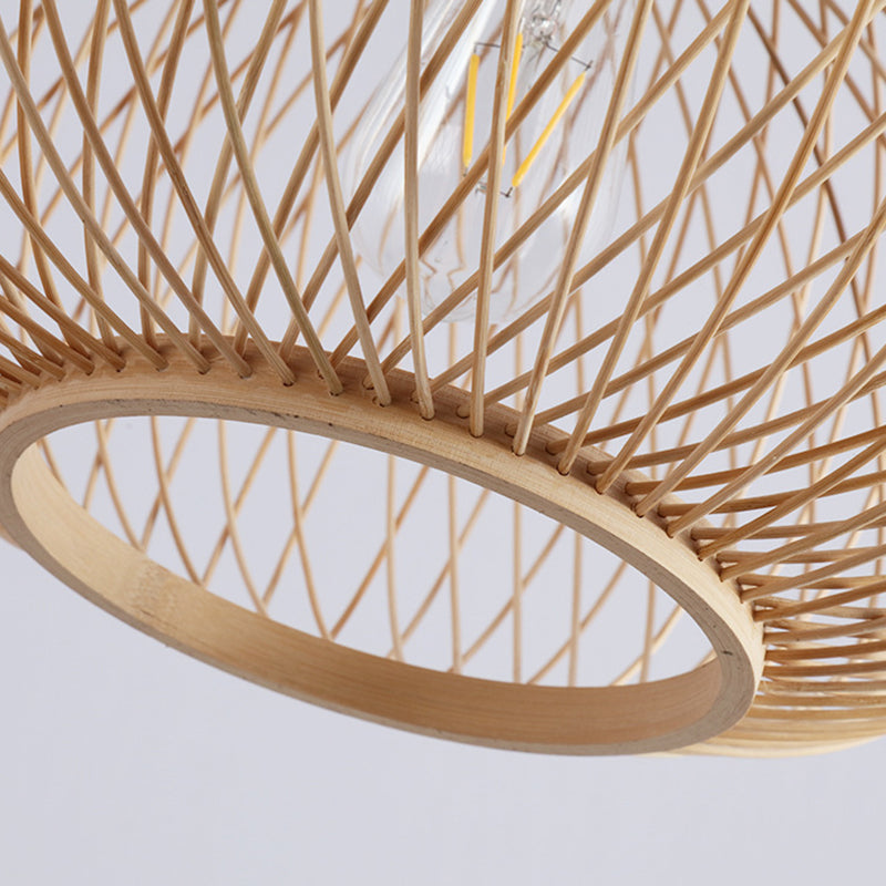 Bamboo Lantern Pendant Light Fixture Contemporary Style Beige Ceiling Pendant Light