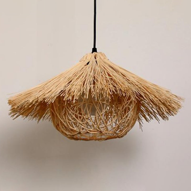 Contemporary Nest Pendant Lighting Fixture Rattan Restaurant Hanging Ceiling Light in Beige