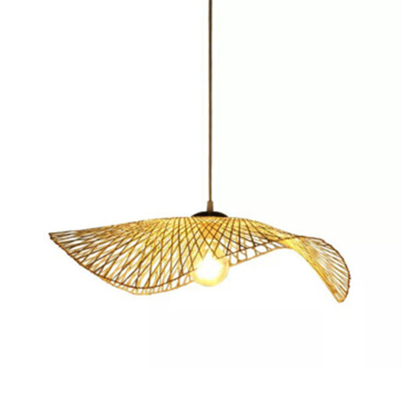 Bamboo Hat Hanging Light Fixture Asia Style Beige Suspension Pendant Light for Restaurant