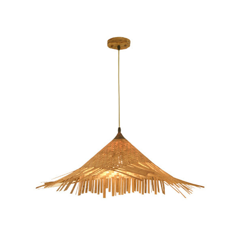Hat Shape Suspension Pendant Light Bamboo Restaurant Pendant Ceiling Light in Beige