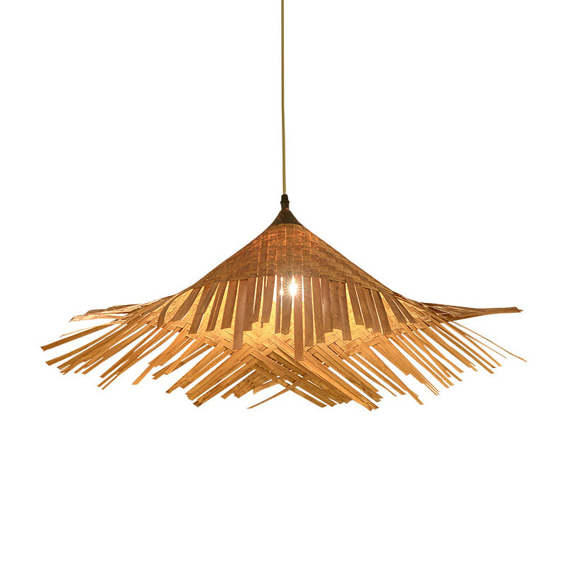 Hat Shape Suspension Pendant Light Bamboo Restaurant Pendant Ceiling Light in Beige