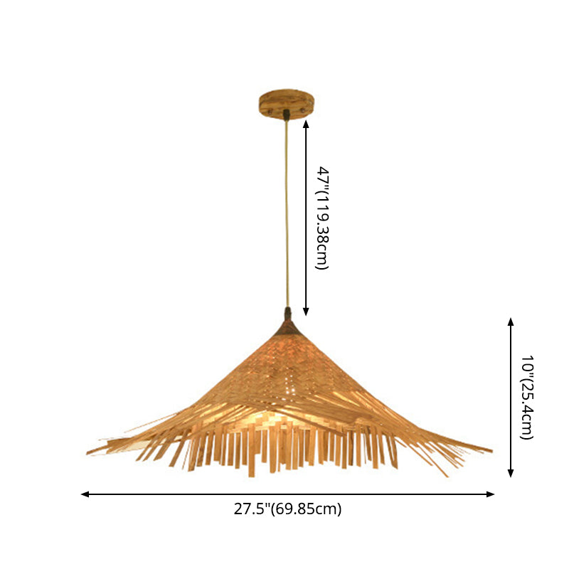 Hat Shape Suspension Pendant Light Bamboo Restaurant Pendant Ceiling Light in Beige