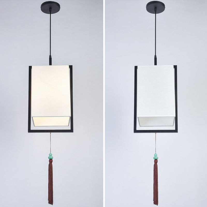 Black Elongated Hanging Ceiling Light Modern Style Fabric Suspension Pendant Light