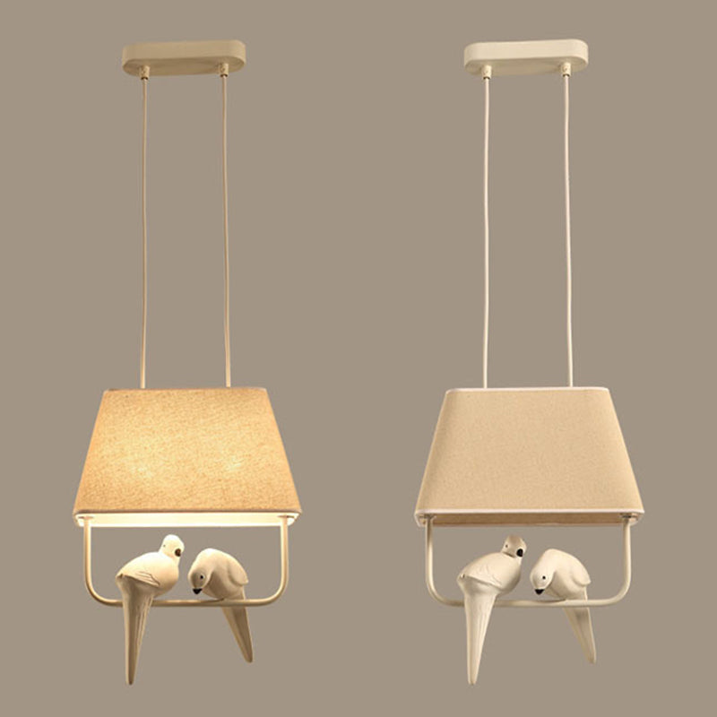 Dinning Room Pendant Light Fixture Rustic White Hanging Lamp Kit Square Fabric Shade