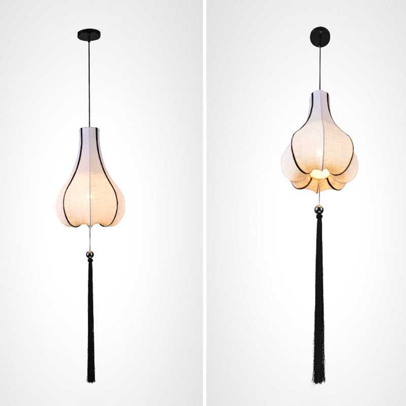 Chinese Lantern Hanging Pendant Light Fabric Restaurant Ceiling Pendant Light in White