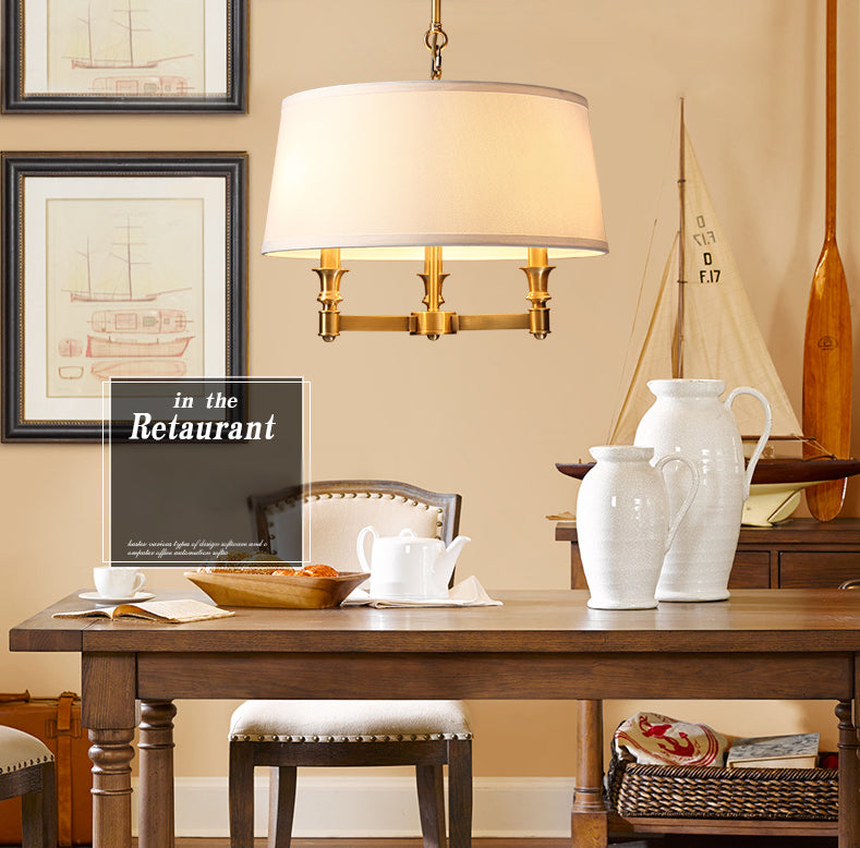 Stofftrommel hängende Leuchte Land weiße Decke Anhängerlampe für Esszimmer