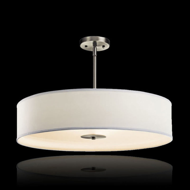 Drum Ceiling Pendant Lamp Minimalist Style Fabric Bedroom Hanging Light Fixture in White