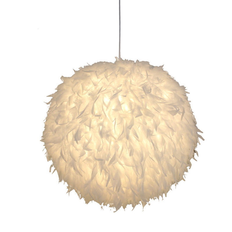 Modern Style Pendant Lighting Fixture White Globe Hanging Lamp with Feather Shade