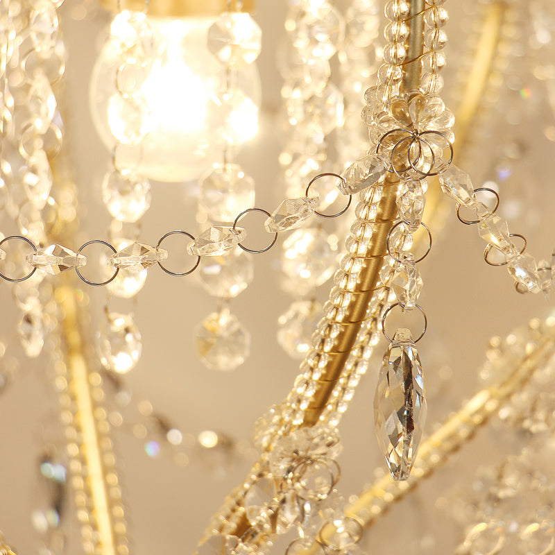 Scroll Frame Pendante Lampe victorien Single Single Golden Plafond Light avec un accent cristallin pendante