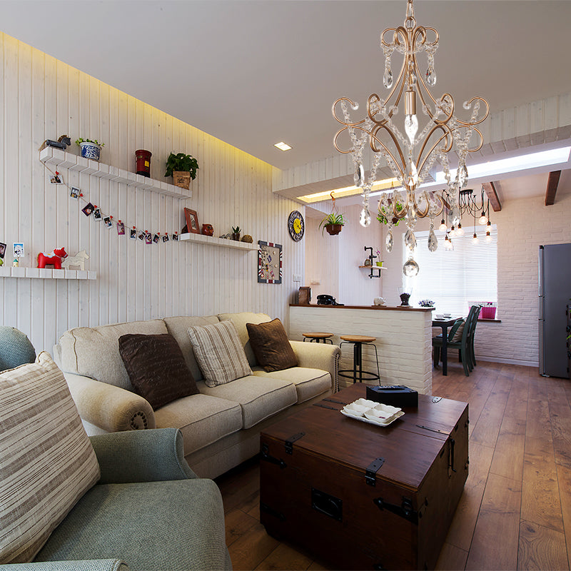 Franse stijl bochtig gewapend plafond suspensielamp 1 lamp metaalhangende plafond hanger met kristal draperen in goud