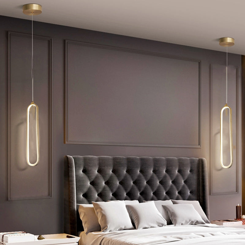 Minimalism Ellipse Hanging Ceiling Light Metal Bedroom Pendant Light Fixture in Gold