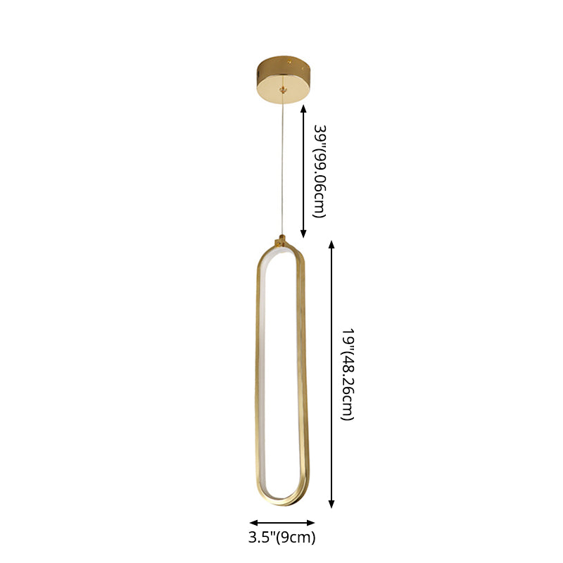 Minimalism Ellipse Hanging Ceiling Light Metal Bedroom Pendant Light Fixture in Gold