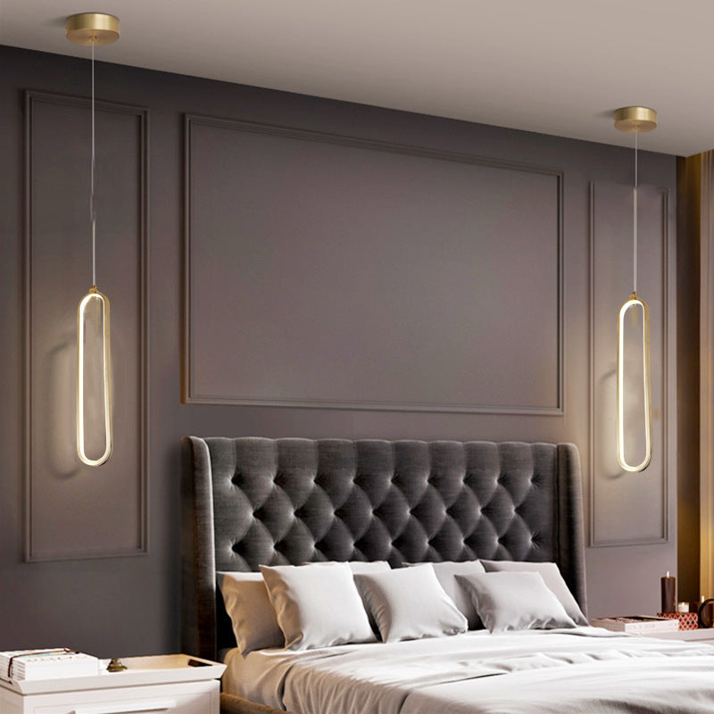 Minimalism Ellipse Hanging Ceiling Light Metal Bedroom Pendant Light Fixture in Gold