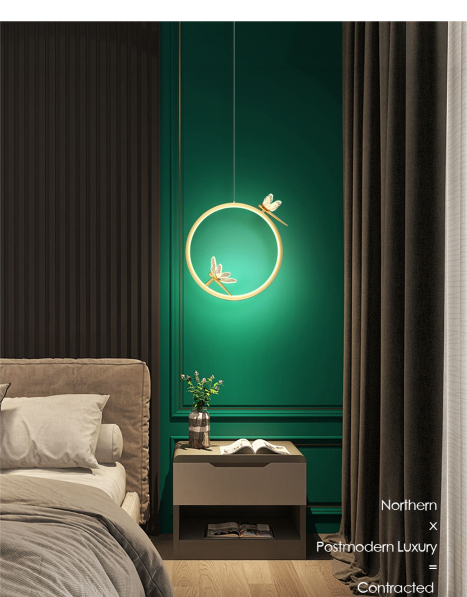 Metal Circle Hanging Pendant Light Modern LED Pendant Ceiling Light with Dragonfly Decor