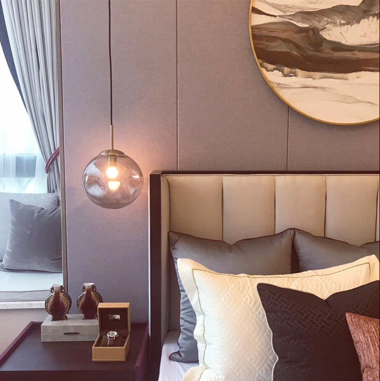 Glass Spherical Ceiling Pendant Light Minimalist Style Pendant Lighting Fixture for Bedroom