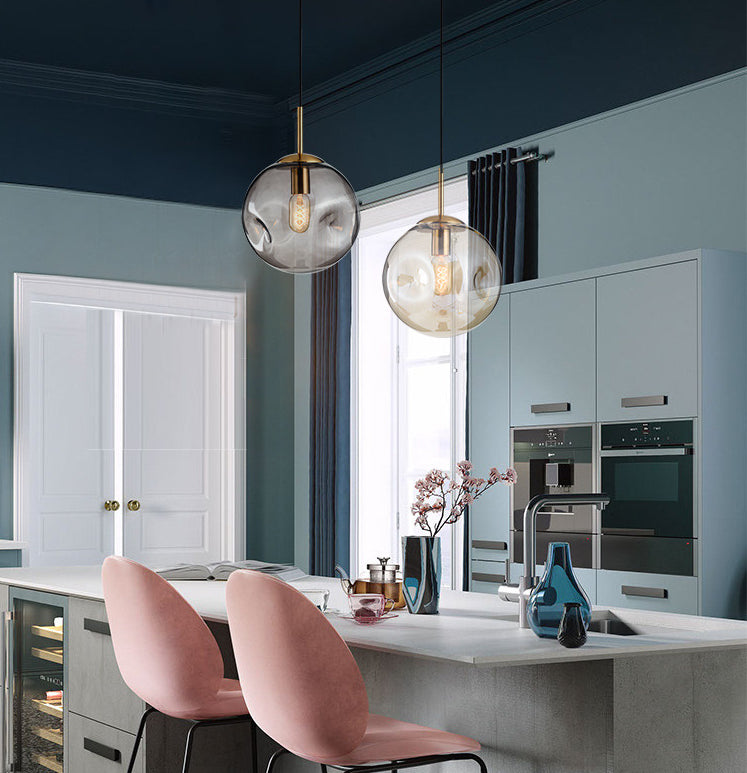 Glass Spherical Ceiling Pendant Light Minimalist Style Pendant Lighting Fixture for Bedroom