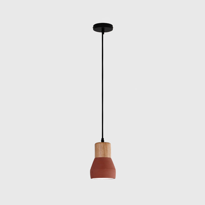 Shaded Suspension Pendant Light Minimalist Style Wooden Hanging Light Fixture for Restaurant