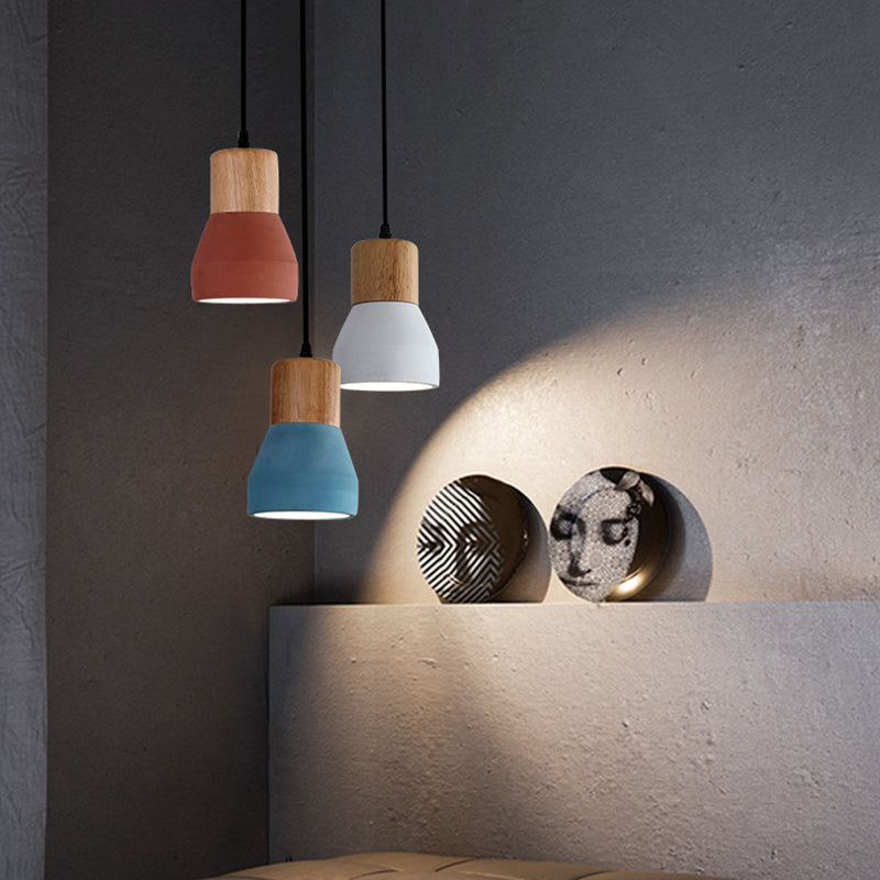 Shaded Suspension Pendant Light Minimalist Style Wooden Hanging Light Fixture for Restaurant