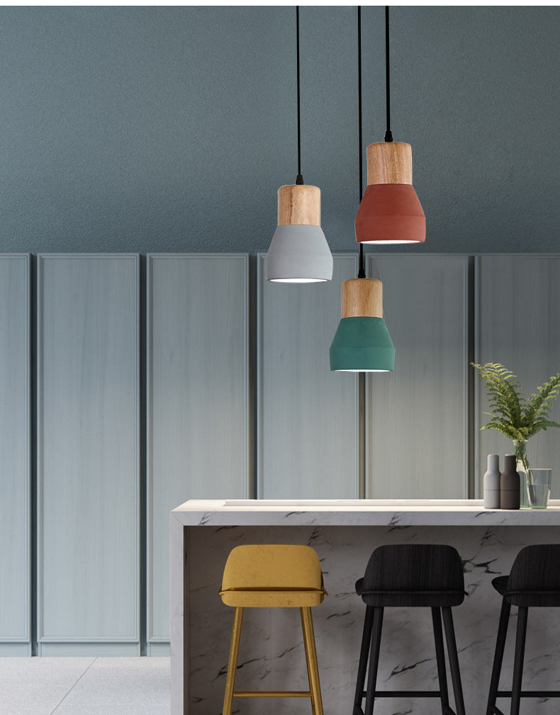 Shaded Suspension Pendant Light Minimalist Style Wooden Hanging Light Fixture for Restaurant