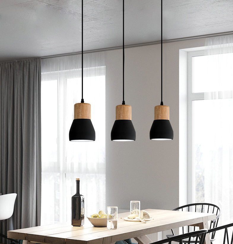 Shaded Suspension Pendant Light Minimalist Style Wooden Hanging Light Fixture for Restaurant