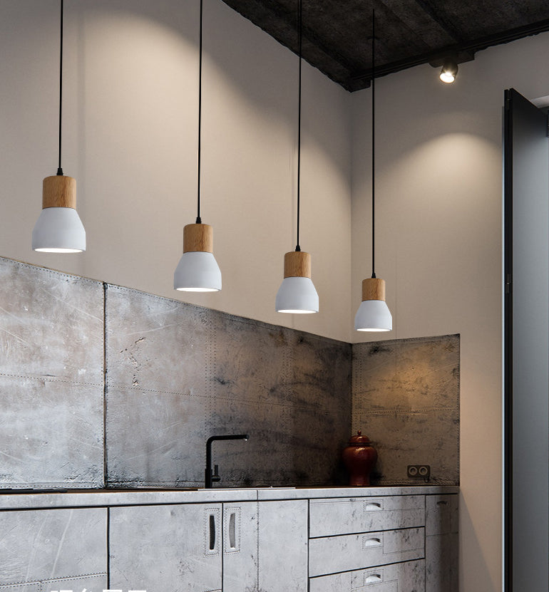Shaded Suspension Pendant Light Minimalist Style Wooden Hanging Light Fixture for Restaurant