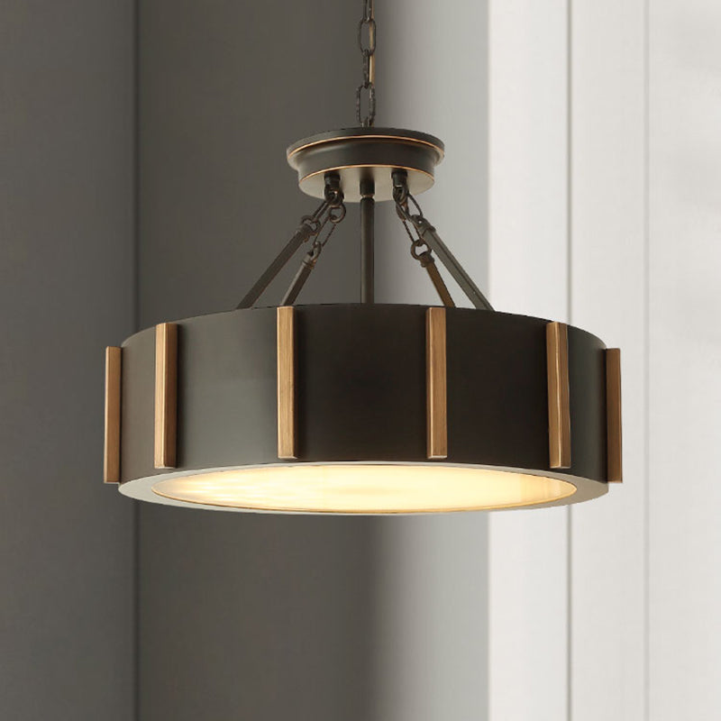 Iron Gear Drop Pendant 14"/18" Dia Traditional LED Black Hanging Ceiling Lamp, Warm Light