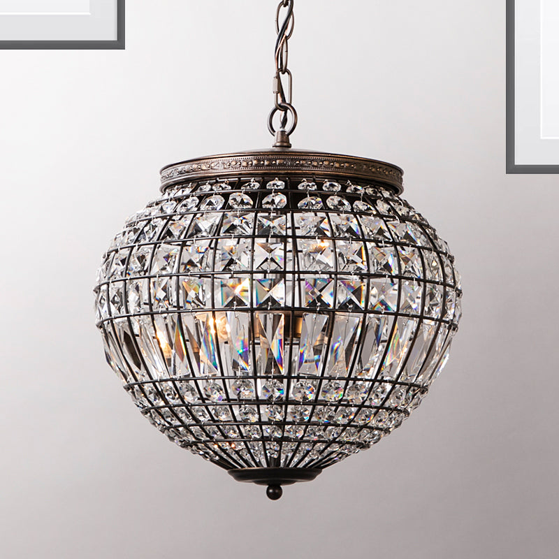 Disco Ball Pendulum Light Contemporary Crystal Shade 2-Light Black Bedroom Chandelier Pendant