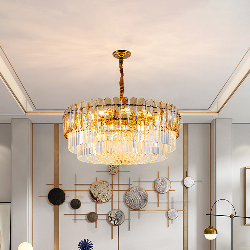 Tradizionale lampadario rotondo a livello chiaro cristallo a 8 luci a 8 luci la luce del soffitto appesa in oro