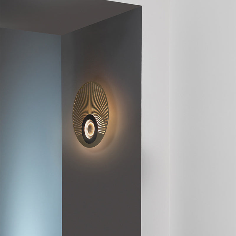 LED Metal Flush Wall Sconce Colonialist Brass Circular Porch Wall Mount Light Fixture