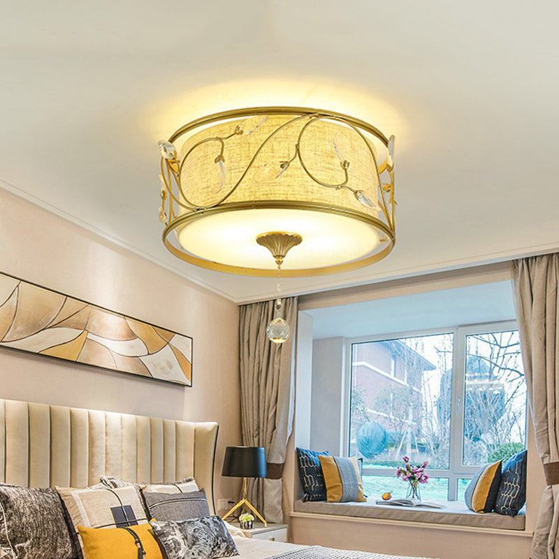 Ijzer Zwart/Goud Plafondlamp 16"/19,5" Dia Drumvorm 4/5 Lichten Vintage Inbouwverlichting