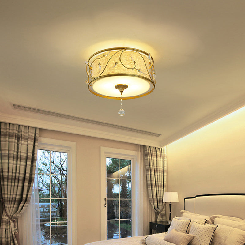 Ijzer Zwart/Goud Plafondlamp 16"/19,5" Dia Drumvorm 4/5 Lichten Vintage Inbouwverlichting