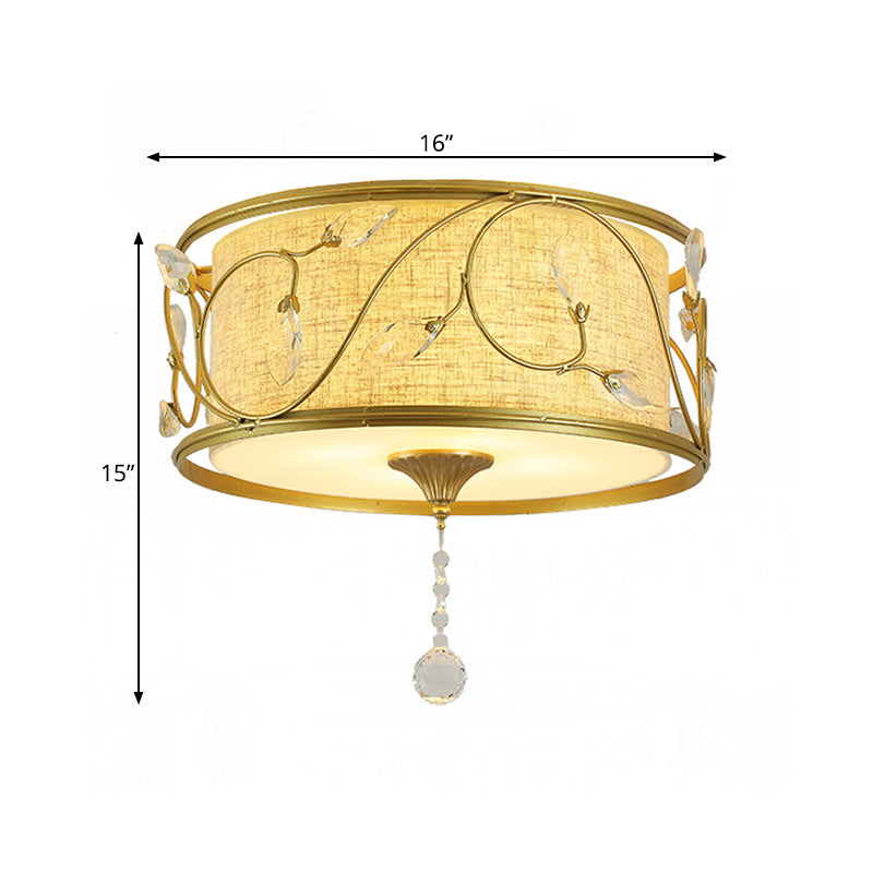Ijzer Zwart/Goud Plafondlamp 16"/19,5" Dia Drumvorm 4/5 Lichten Vintage Inbouwverlichting
