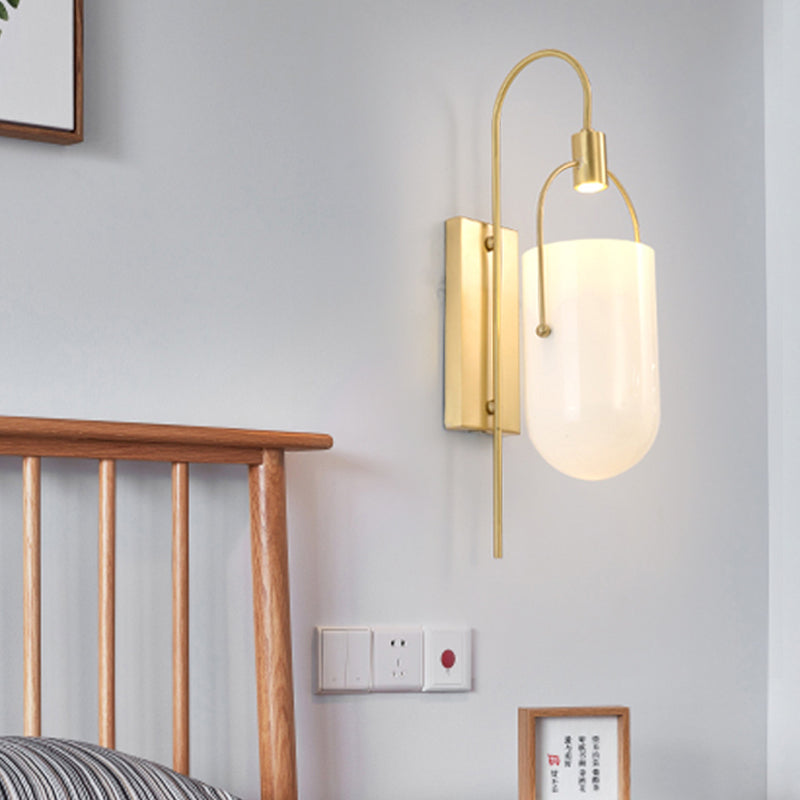 1 Bulb Gooseneck Wall Mounted Lamp Modern Gold Finish Metallic Sconce Light Fixture