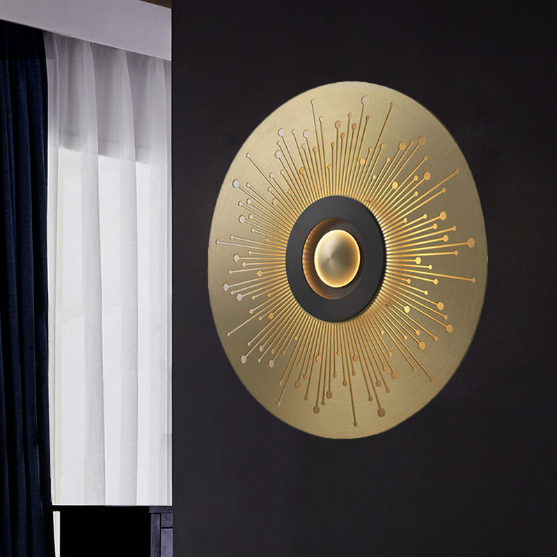 Colonial Round Wall Mounted Lighting LED Metal Flush Mount Wall Sconce in Gold for Bedroom