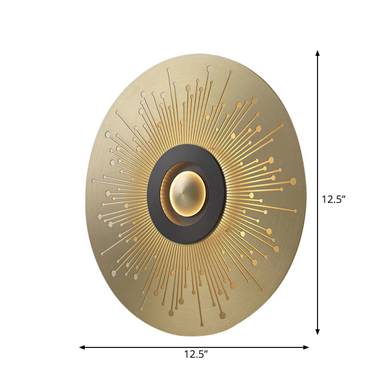 Colonial Round Wall Mounted Lighting LED Metal Flush Mount Wall Sconce in Gold for Bedroom