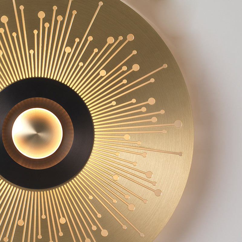 Colonial Round Wall Mounted Lighting LED Metal Flush Mount Wall Sconce in Gold for Bedroom