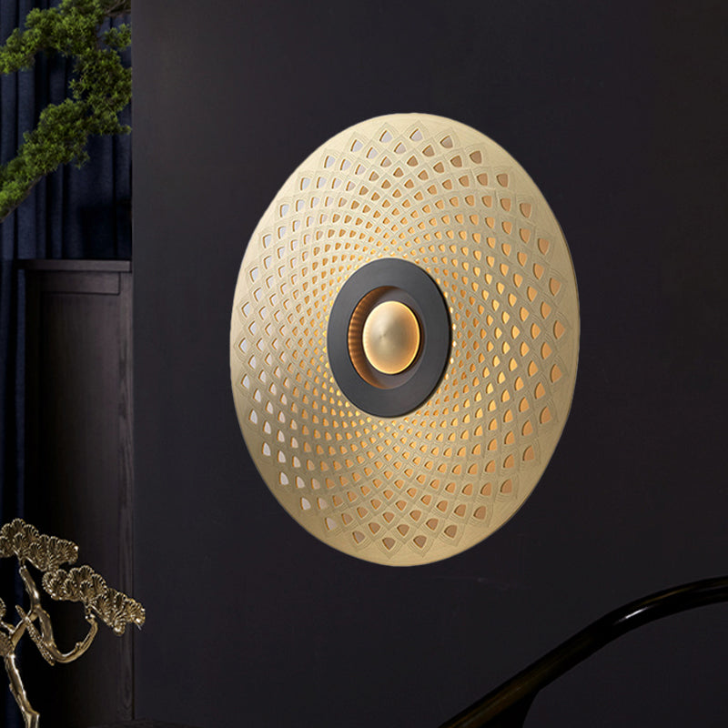 Colonial Round Wall Mounted Lighting LED Metal Flush Mount Wall Sconce in Gold for Bedroom