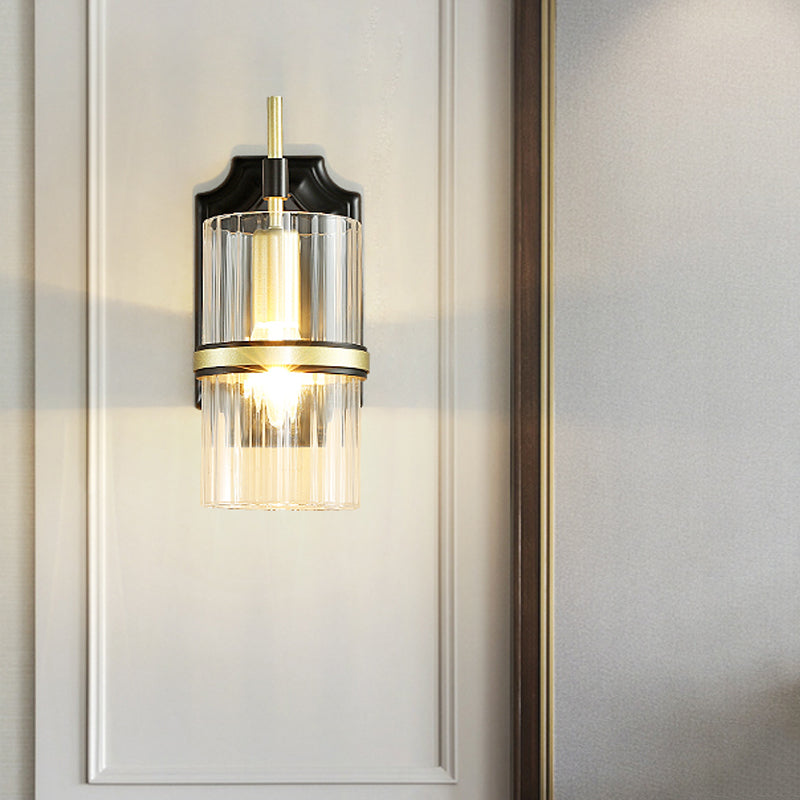 Schwarze 1 Glühbirnenbanden Wandlampe zeitgenössische Eisenkreisleuchten mit klarem Glasschatten