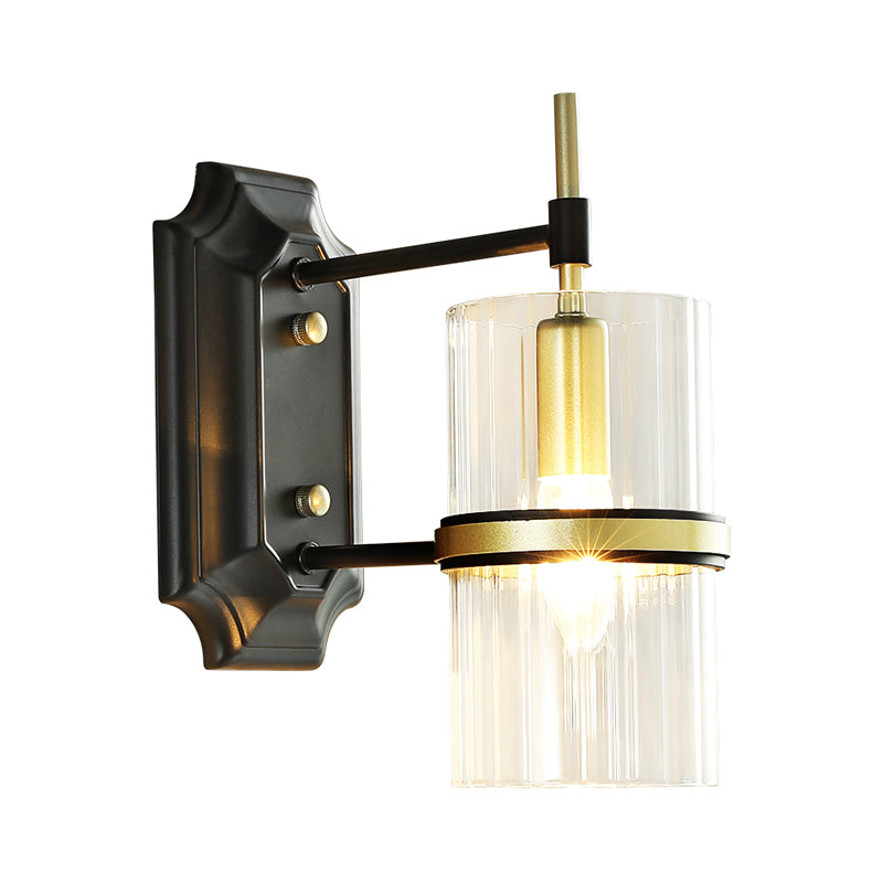 Lámpara de pared con bandas negras 1 Bulbo Iluminación circular de hierro contemporáneo con sombra de vidrio transparente