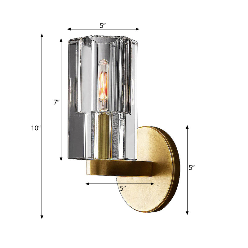 Faceted Clear Crystal Wall Lighting Minimalist 1 Light Gold Armed Sconce Light Fixture