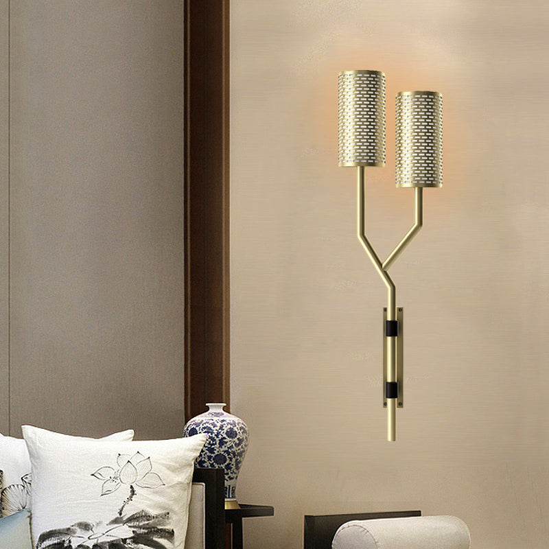 Luz de pared de metal tubular apliques colonial de 2 luces de pared de interiores de 2 luces en negro/blanco