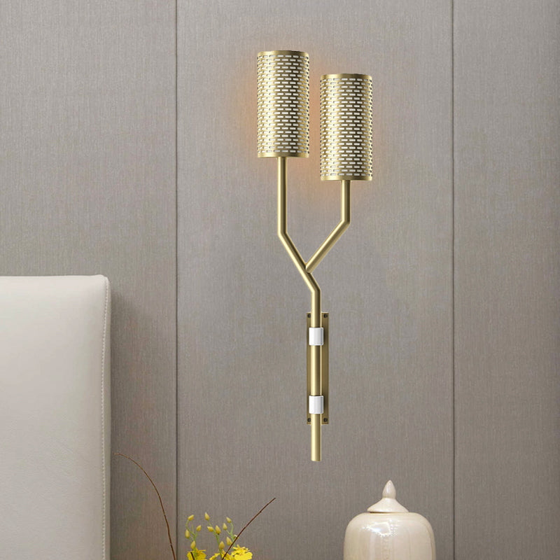 Luz de pared de metal tubular apliques colonial de 2 luces de pared de interiores de 2 luces en negro/blanco