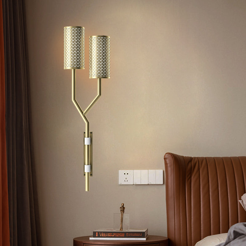 Luz de pared de metal tubular apliques colonial de 2 luces de pared de interiores de 2 luces en negro/blanco