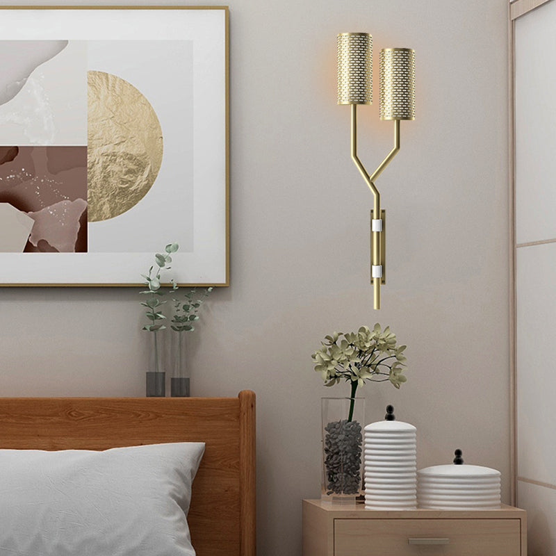 Luz de pared de metal tubular apliques colonial de 2 luces de pared de interiores de 2 luces en negro/blanco